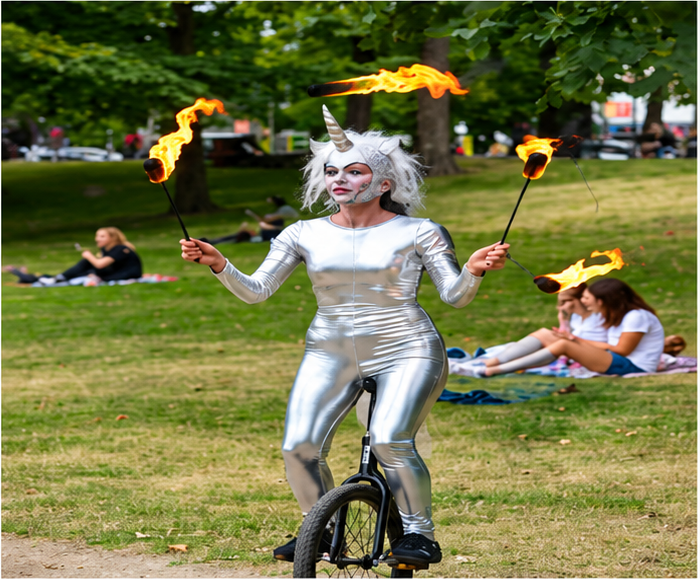 Unicorn Costumed unicyclist